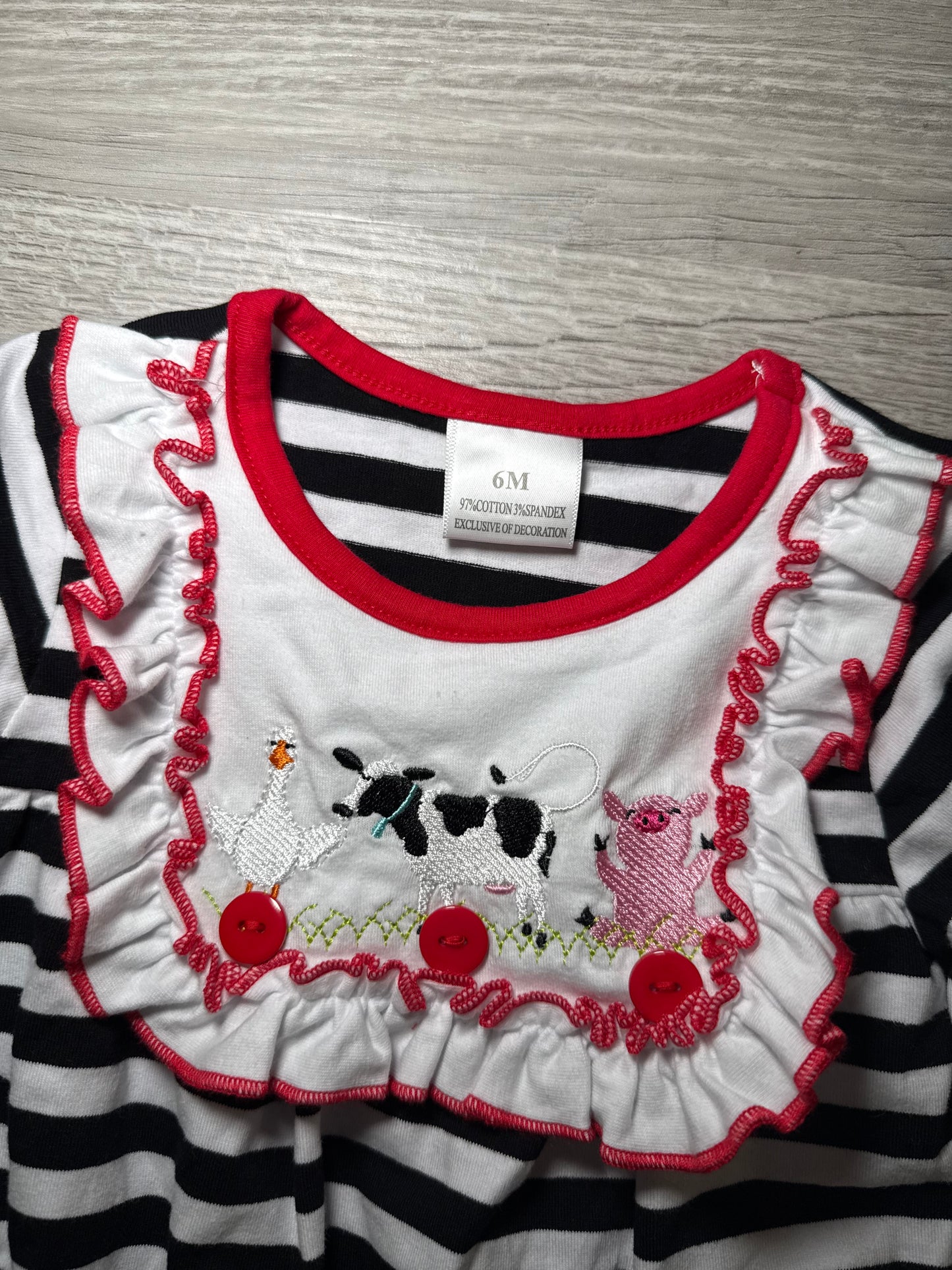 Girls Embroidered Farm Animal Bubble