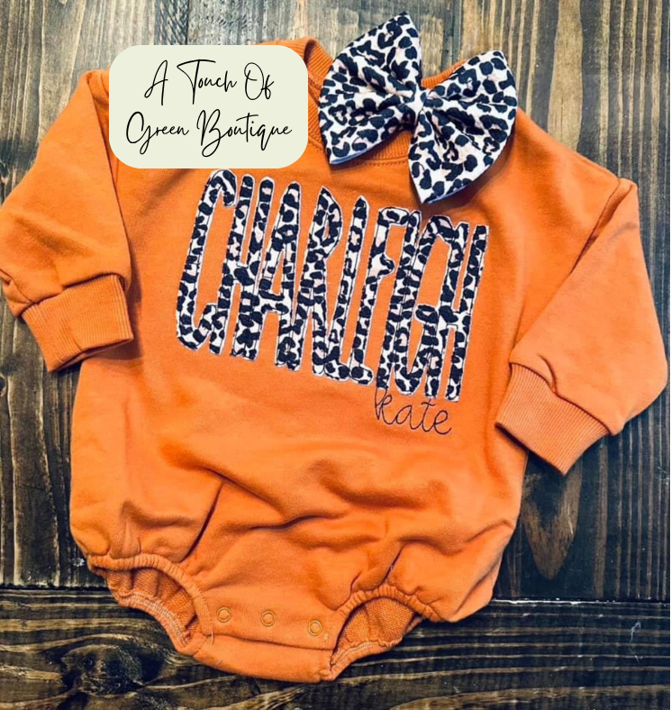 Girls Embroidered Leopard Custom Name T-shirt/Crewneck