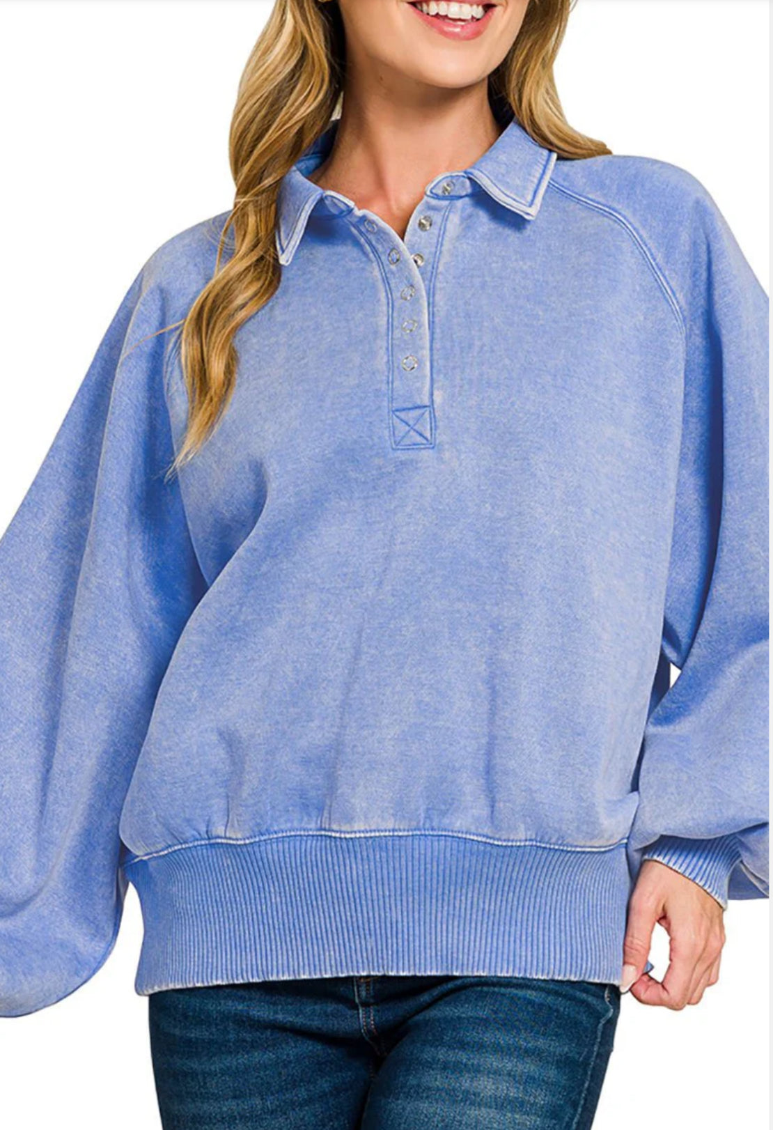 Bonfire Nights Acid Wash Button Collared Pullover