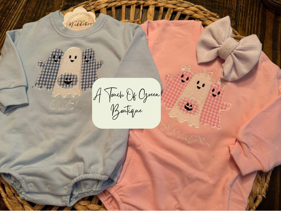 Kids Custom Name Gingham Ghost T-shirt/Crewneck
