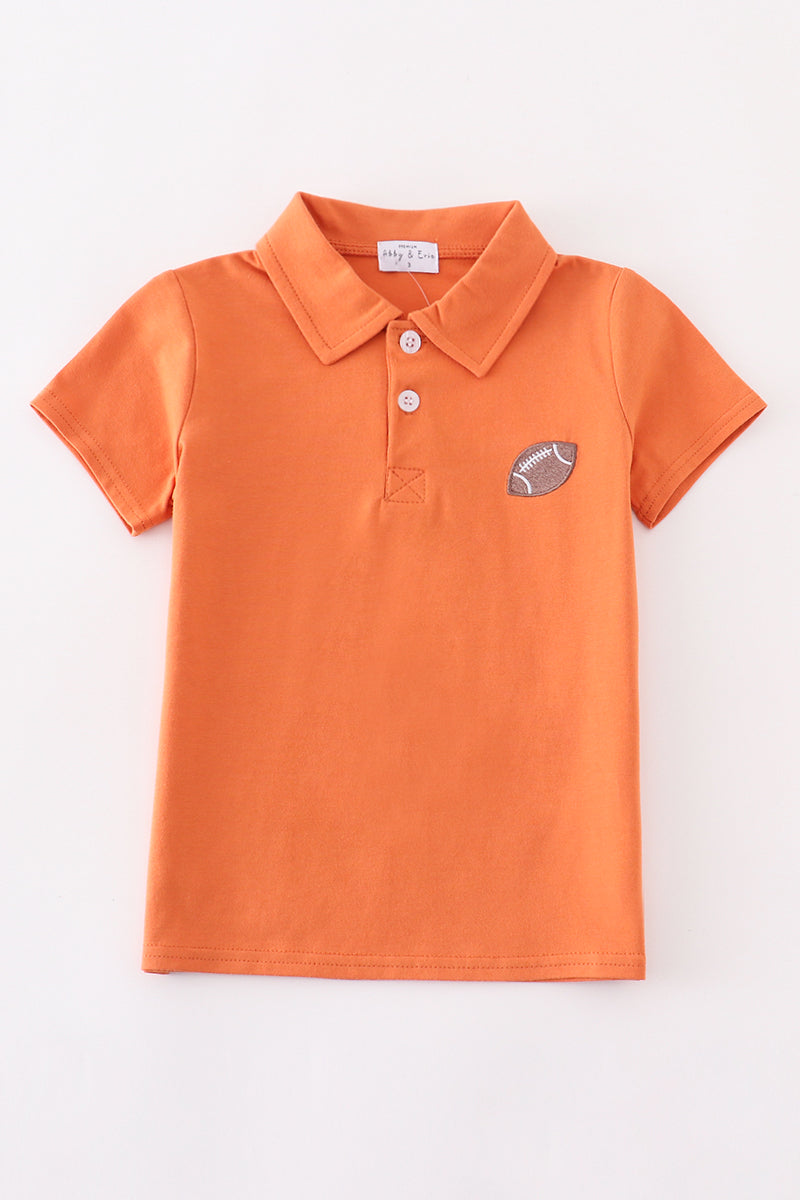 Boys Rust Embroidered Football Polo Top