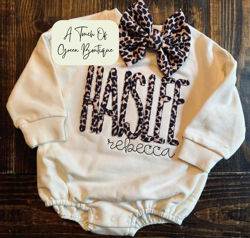 Girls Embroidered Leopard Custom Name T-shirt/Crewneck