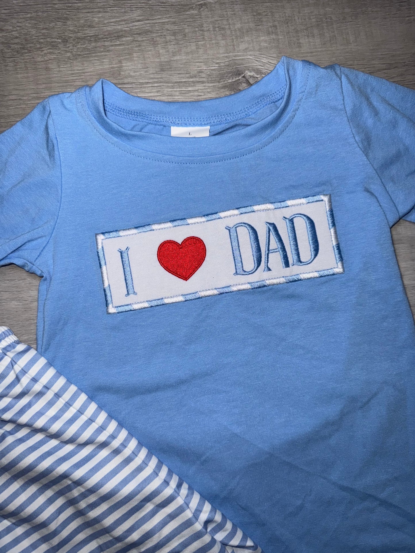 Boys Embroidered I Love Dad Shorts Set
