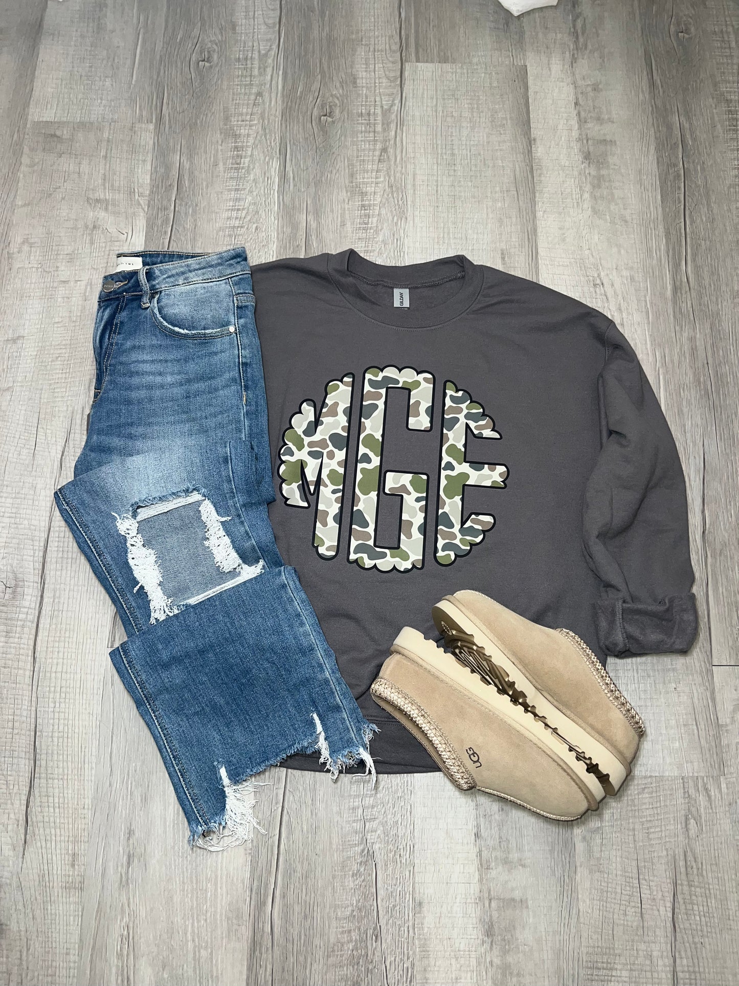 Old School Camo Charcoal Crewneck