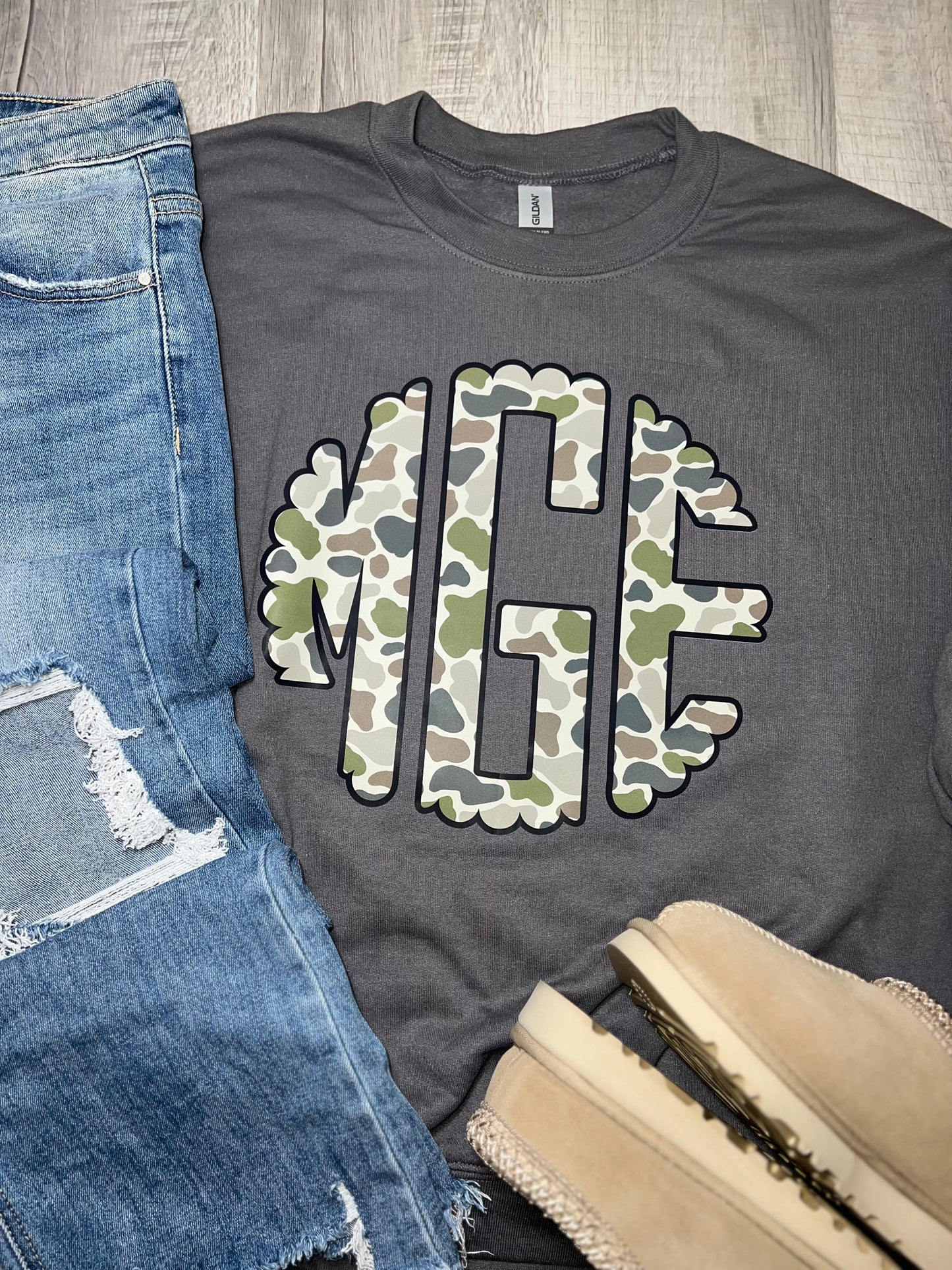 Old School Camo Charcoal Crewneck