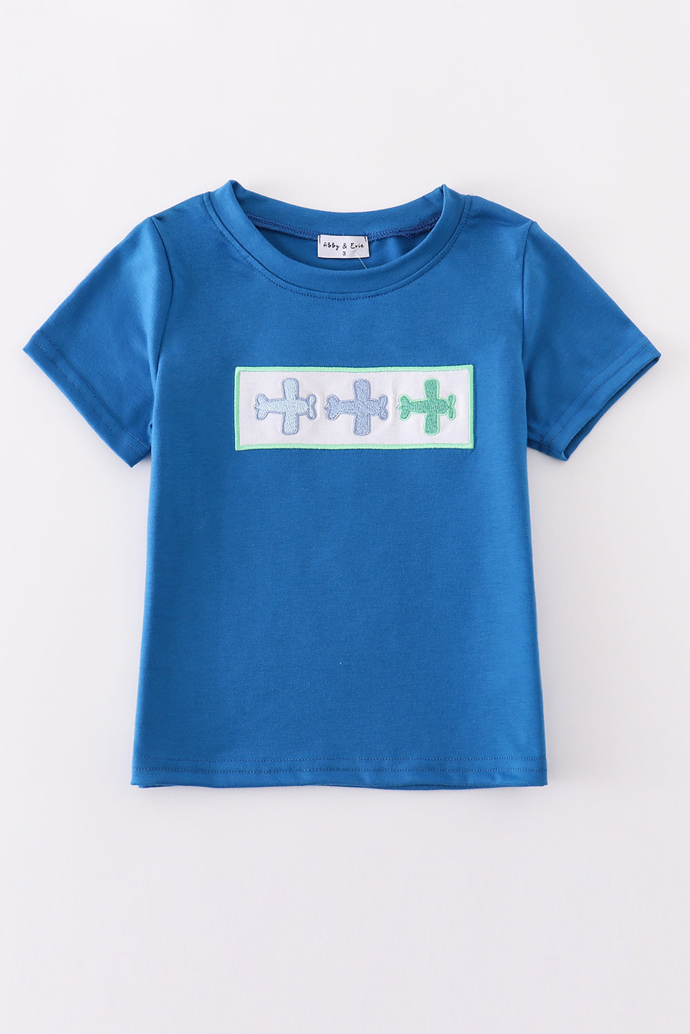 Boys Embroidered Blue Airplane Top