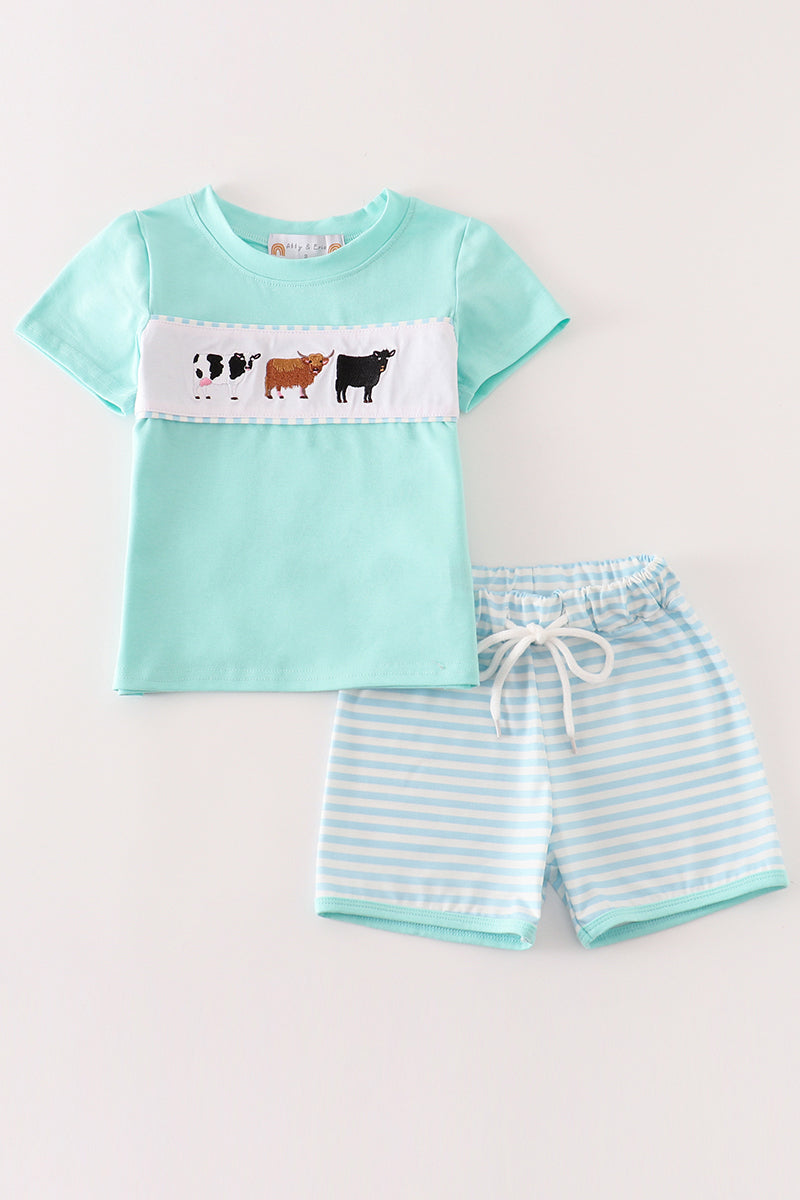 Boys Embroidered Cow Shorts Set