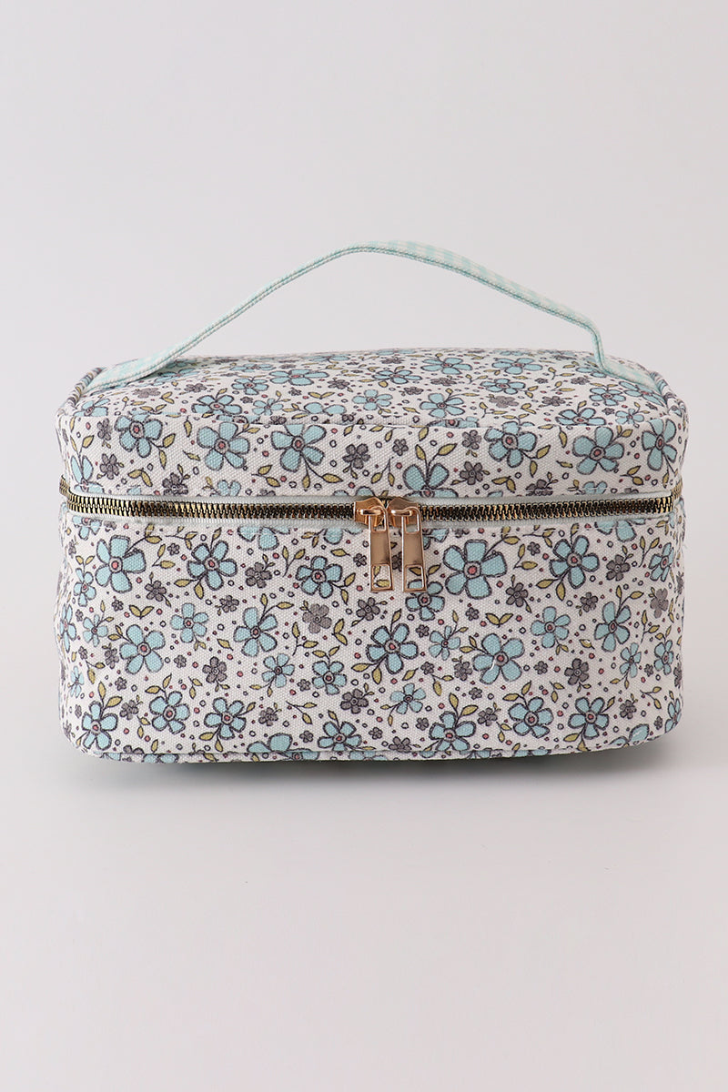 Blue Floral Makeup Bag