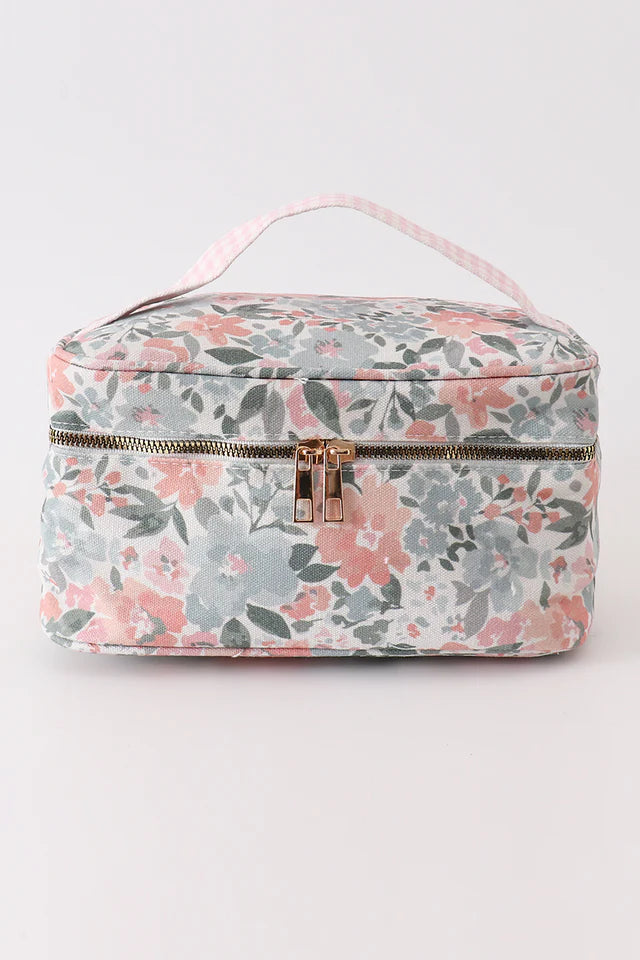 Pink Floral Makeup Bag