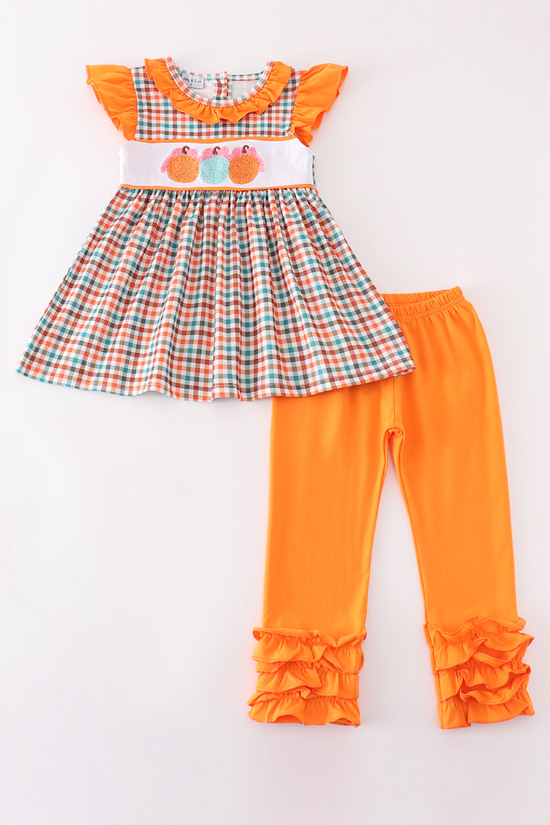 Girls French Knot Pumpkin Pants Set