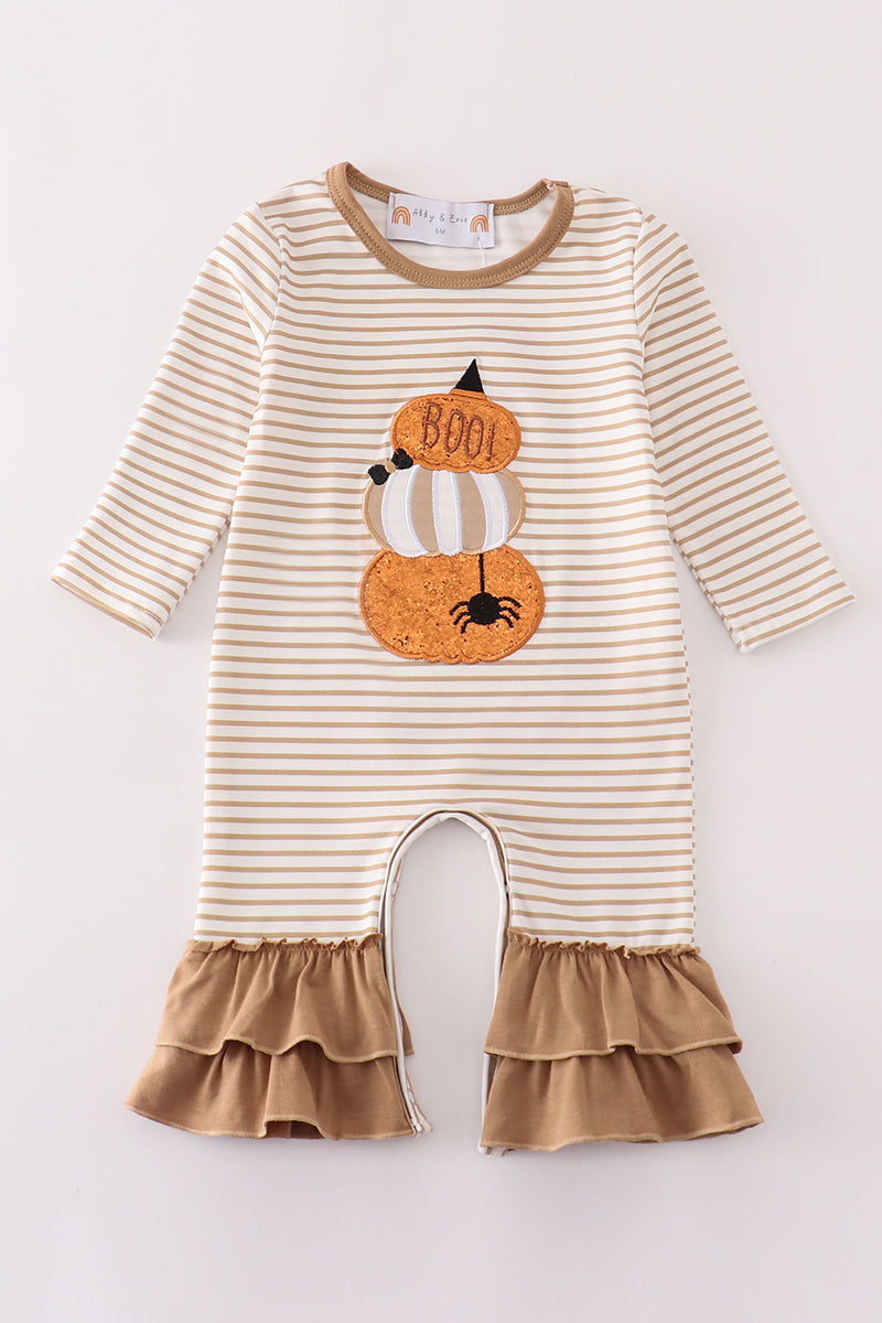 Girls Khaki Glitter Pumpkin Romper