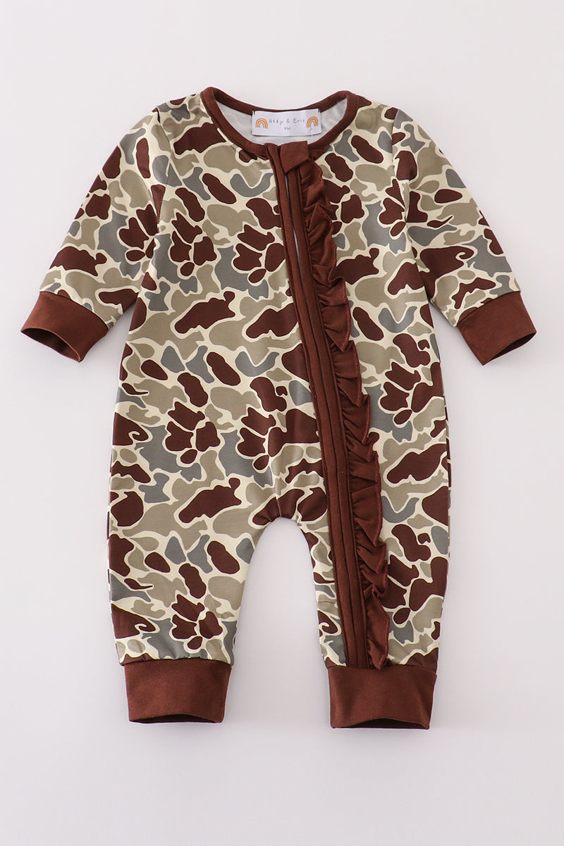 Girls Camo Ruffle Zippy