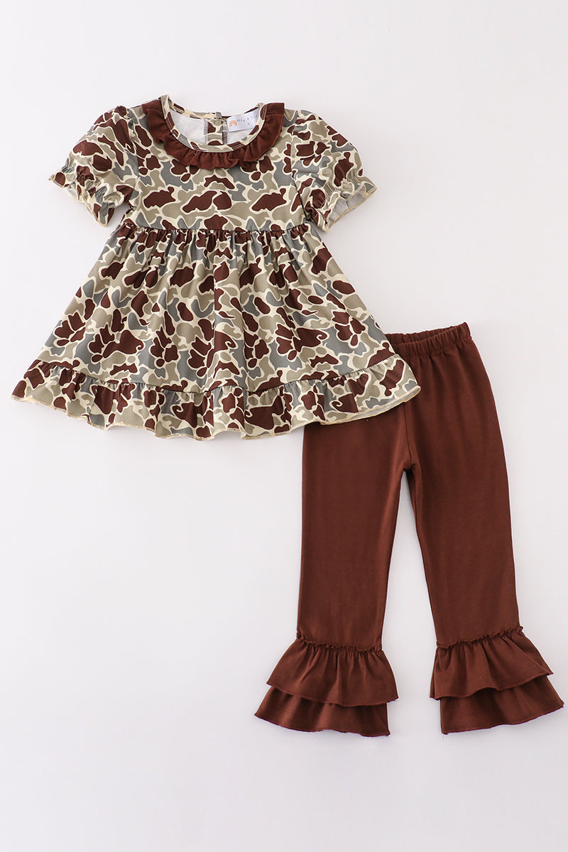 Girls Camo Ruffle Pants Set