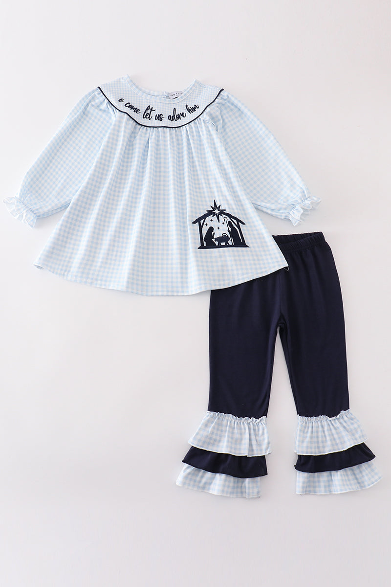 Girls Navy Nativity Pants Set