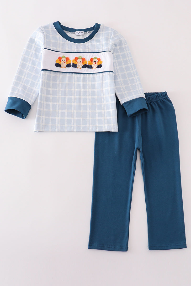 Boys Blue Turkey French Knot Pants Set