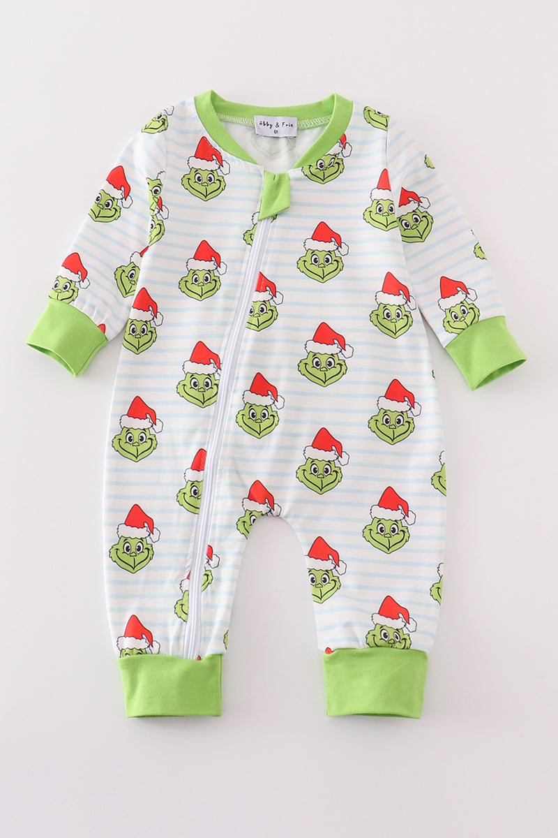 Green Stripe Grinch Romper