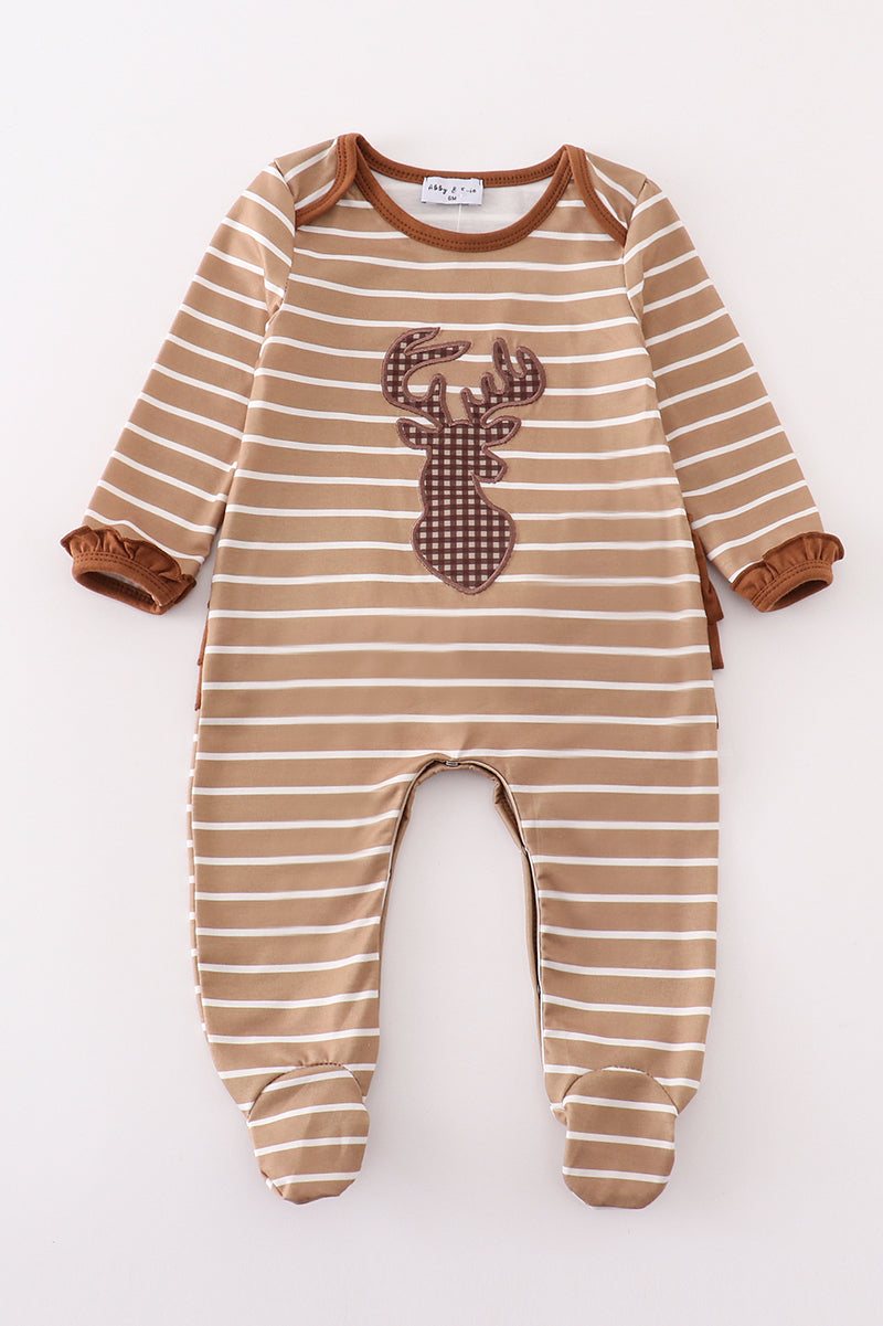 Girls Brown Stripe Deer Romper