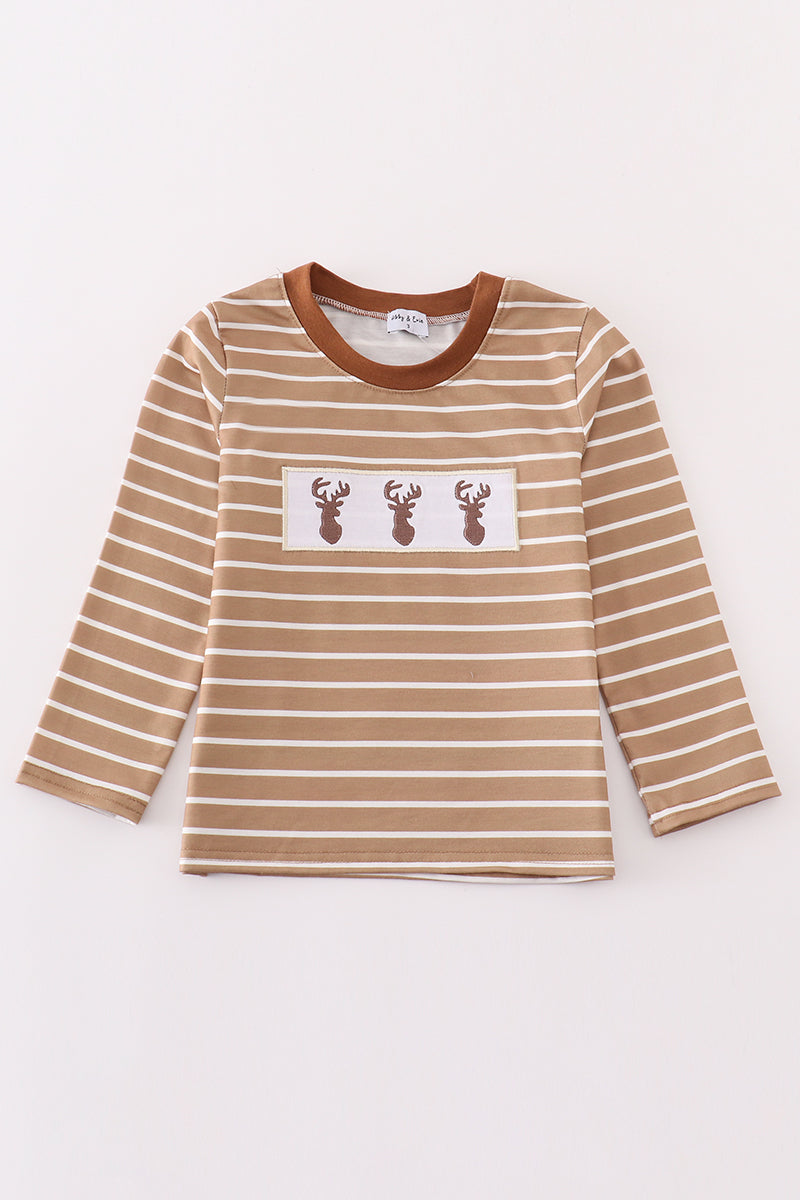 Boys Brown Stripe Deer Long Sleeve