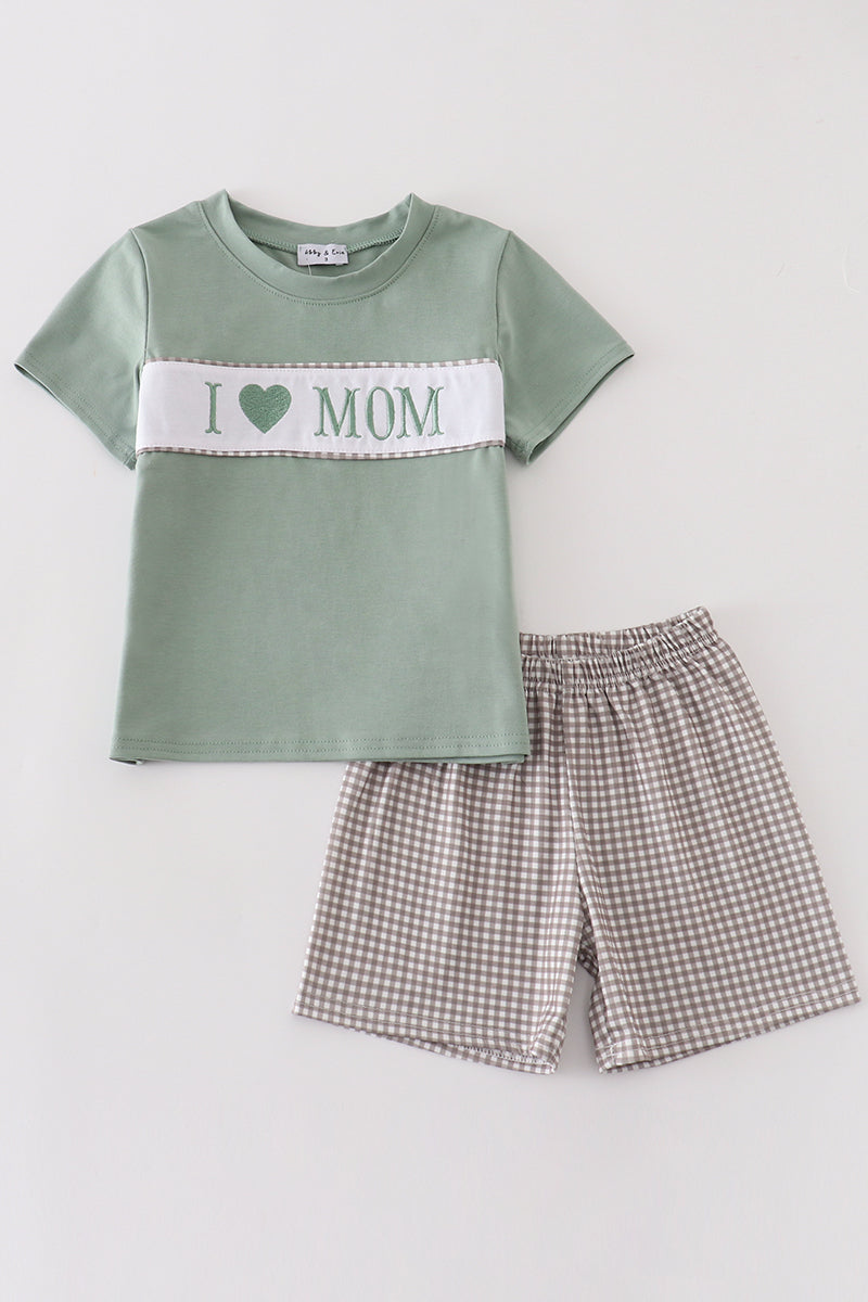 Green I Love Mom Shorts Set