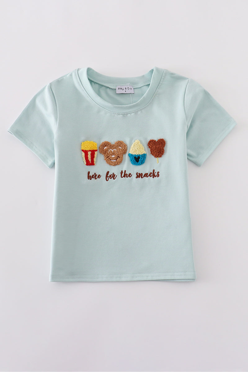 Boys French Knot Embroidered Disney Here For The Snacks Top