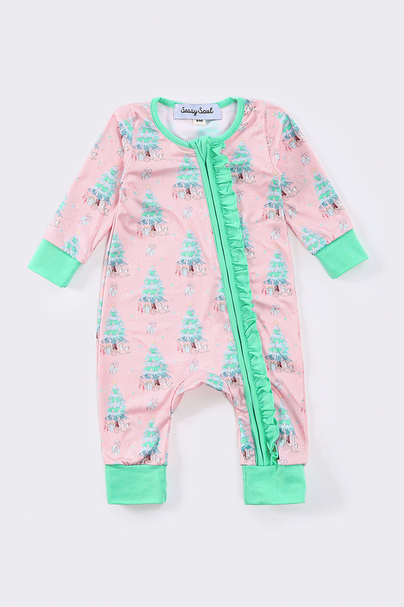 Girls Pink Christmas Tree Zippy