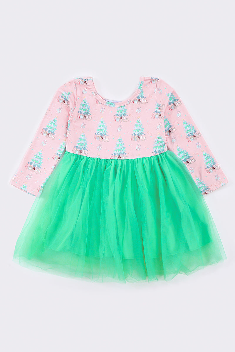 Girls Pink Christmas Tree Tutu Dress