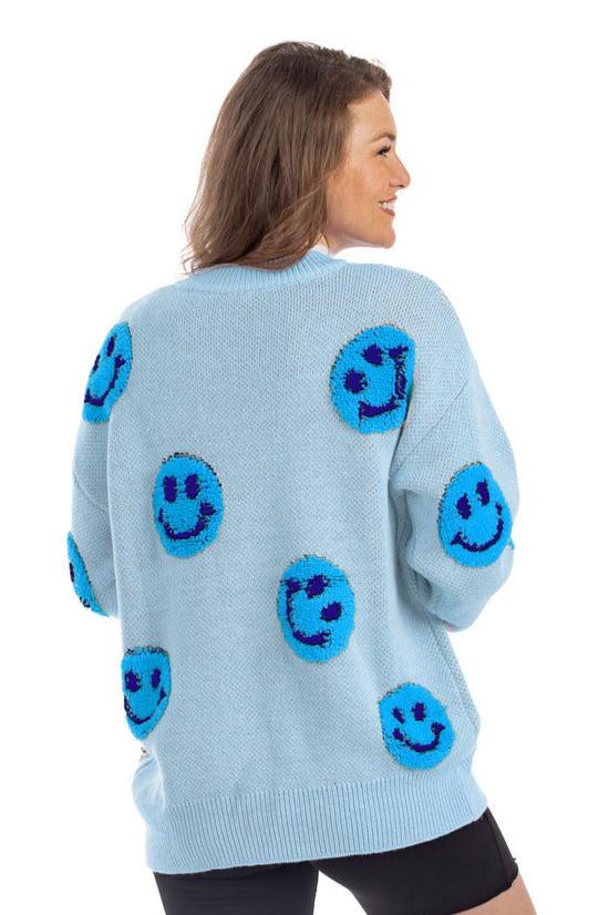 Light Blue Happy Face Crewneck Sweater