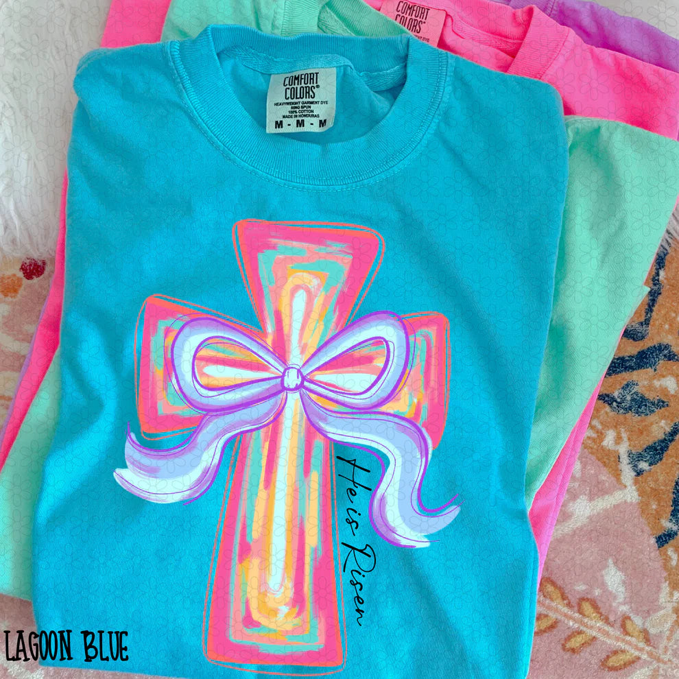 Watercolor Cross with Bow Tee