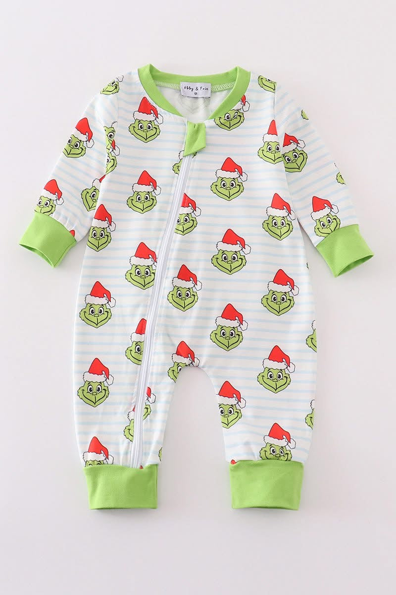 Boys Striped Grinch Romper