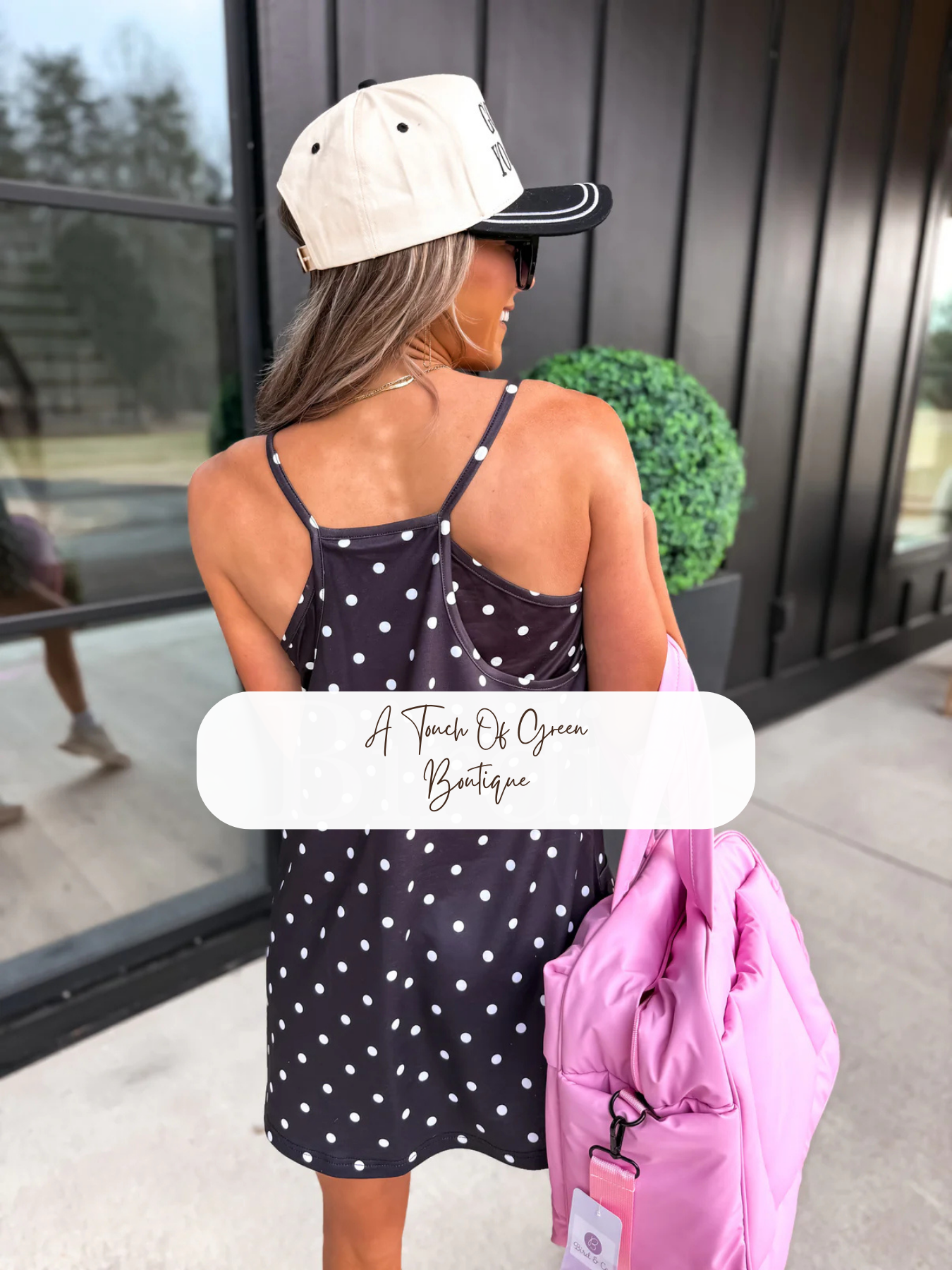 PREORDER Active Dress with built in bra in Black with White Polka Dot