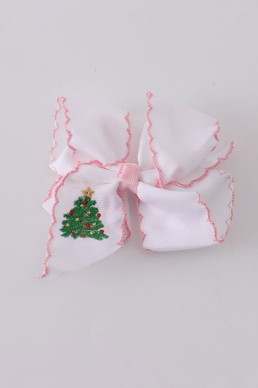 Embroidered Pink Bow Hair Bow