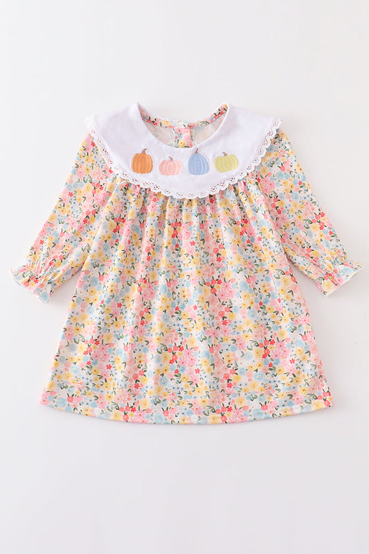 Girls Embroidered Floral Pumpkin Dress