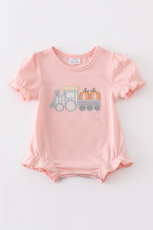 Girls Pink Train Pumpkin Appliqué Bubble