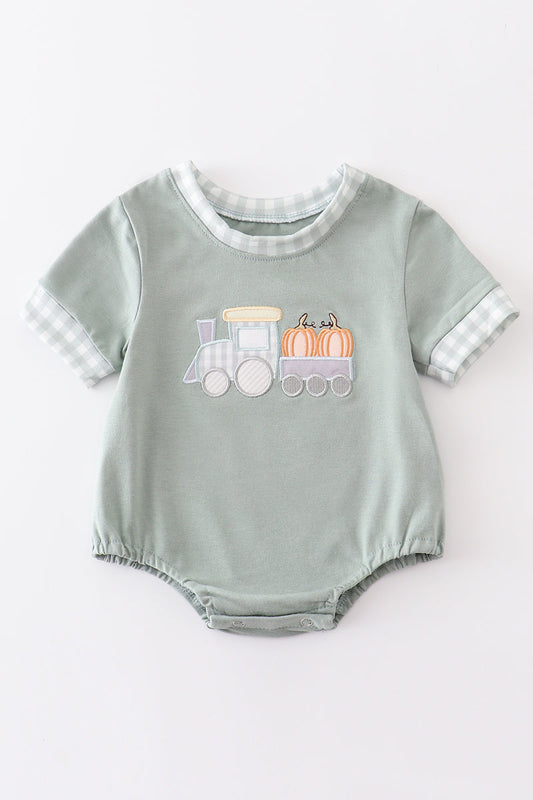 Boys Green Train Pumpkin Appliqué Bubble