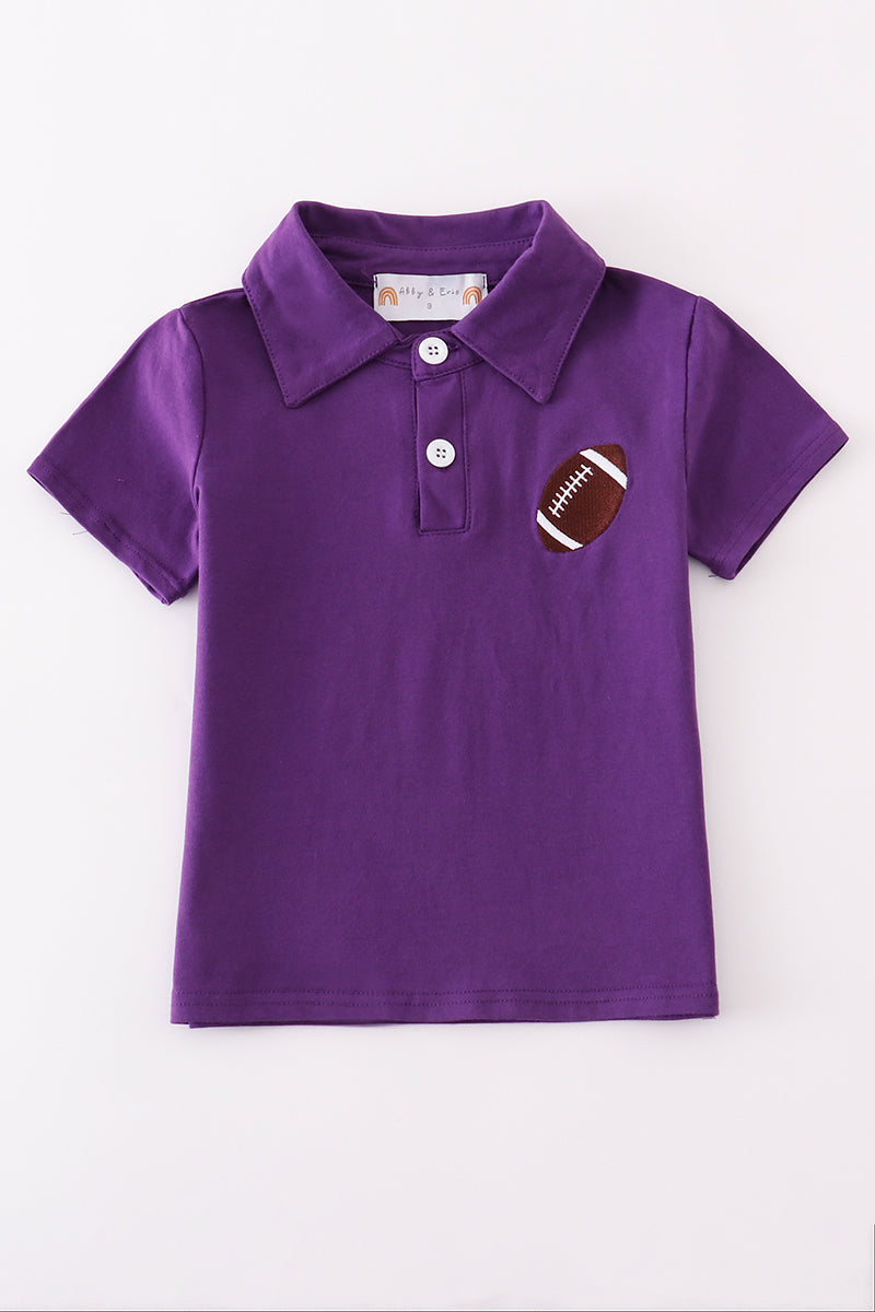 Boys Purple Embroidered Football Polo