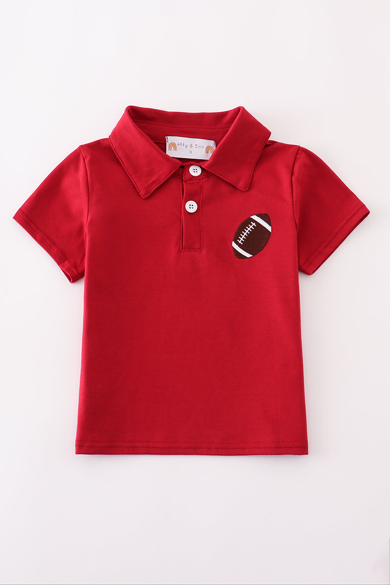 Boys Maroon Embroidered Football Polo