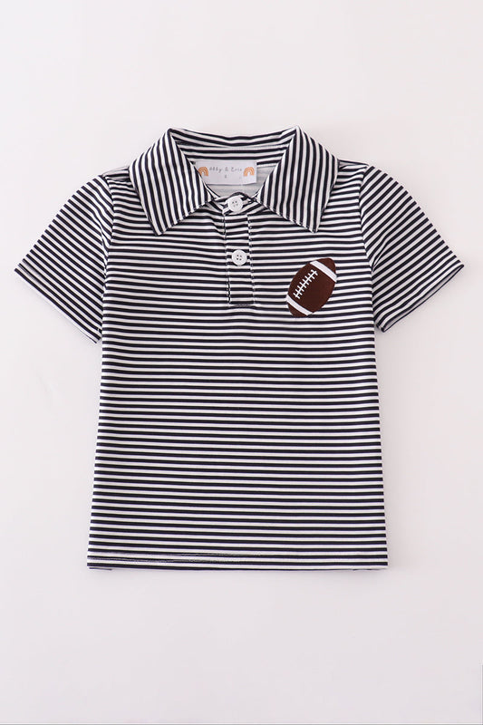 Boys Navy Striped Embroidered Football Polo