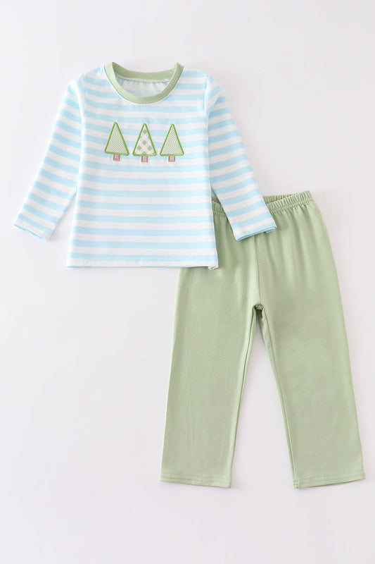 Boys Embroidered Christmas Tree Pants set