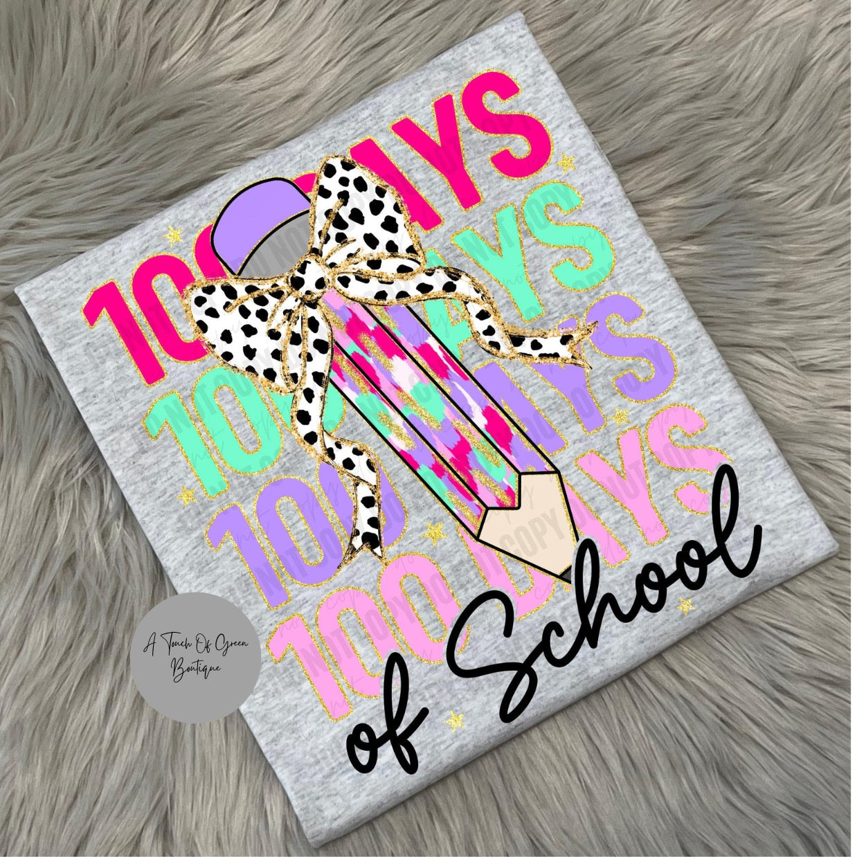 100 Days of School Dalmatian Bow Pencil Tee