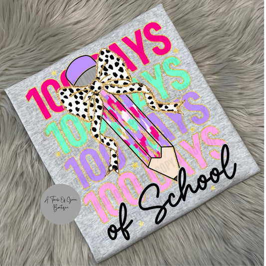 100 Days of School Dalmatian Bow Pencil Tee