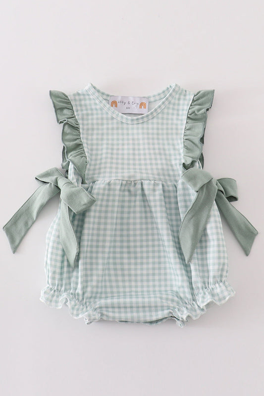 Girls Green Ruffle Gingham Bubble