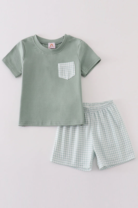 Boys Green Gingham Shorts Set