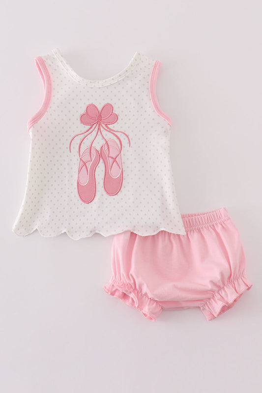 Girls Pink Ballet Shoes Appliqué Bloomer Set