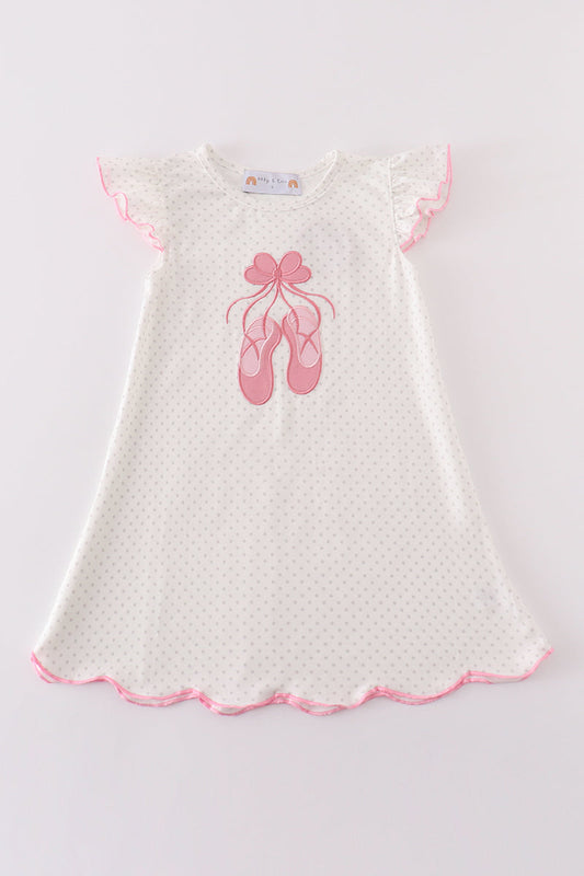 Girls Pink Ballet Shoes Appliqué Dress