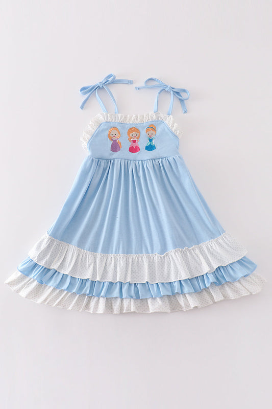 Girls Blue Embroidered Princess Dress