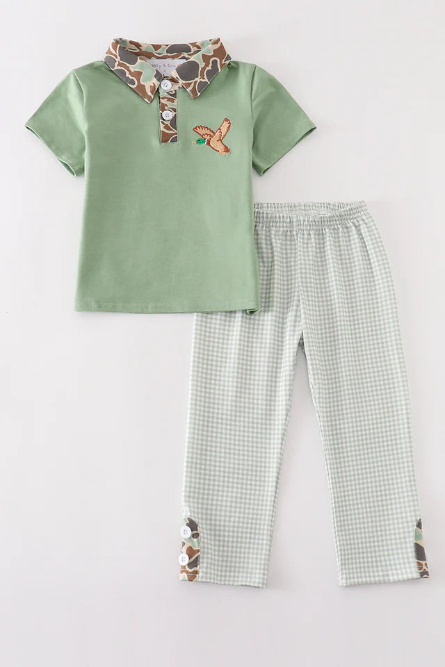 Boys Embroidered Camo Duck Pants Set