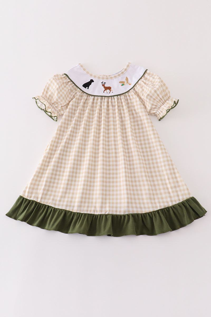 Girls Embroidered Gingham Hunting Dress