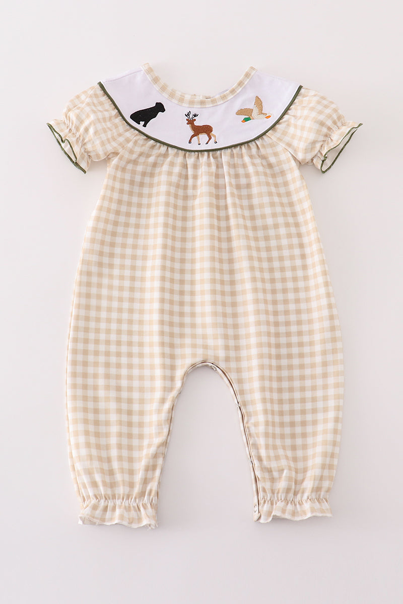 Girls Embroidered Gingham Hunting Romper