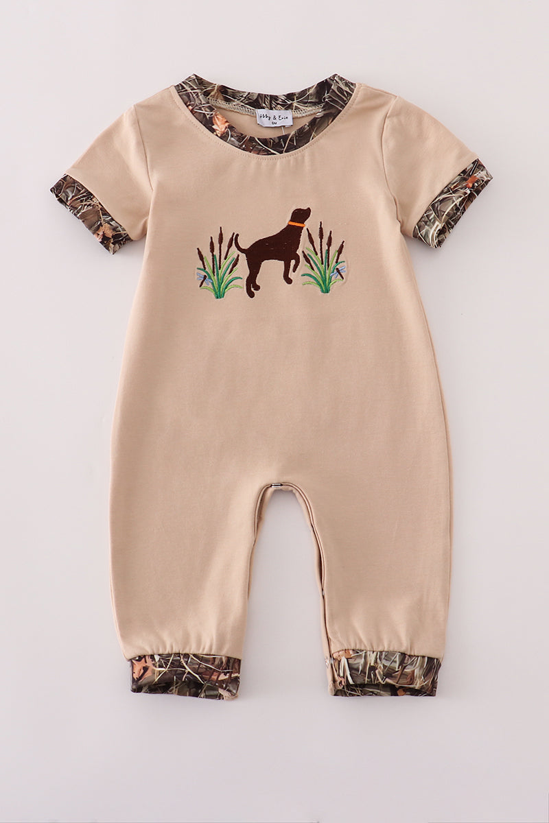 Boys Embroidered Camo Dog Romper