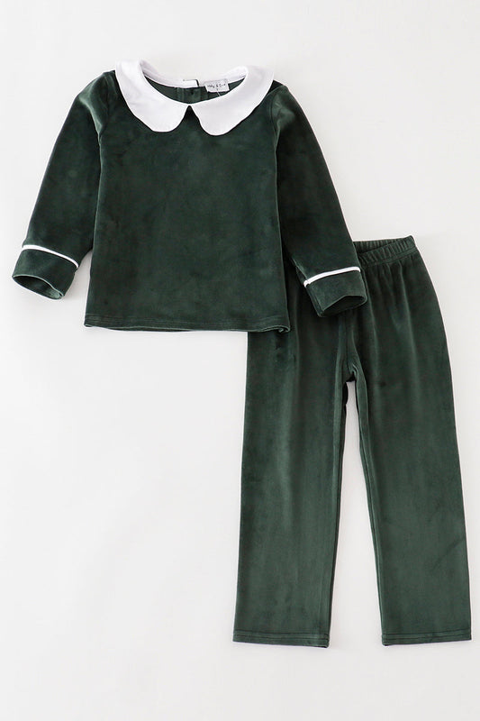 Boys Velvet Forest Green Pants Set